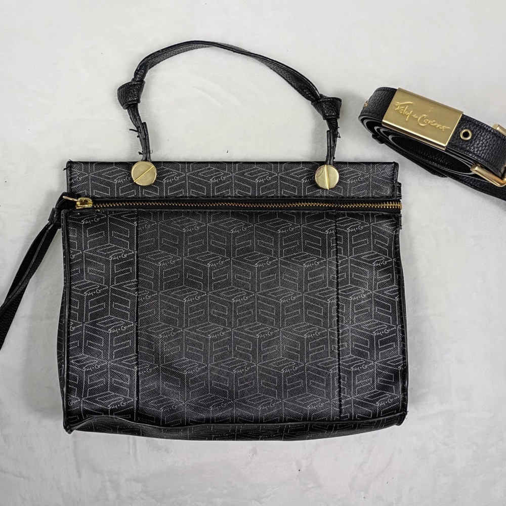 Foley + Corinna Black Monogram Geometric Crossbody Bag Gold Hardware Satchel